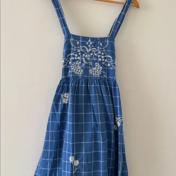 Madewell Petite Embroidered Cicely Tiered Midi Dress in Plaid 100% Cotton  Sz 00